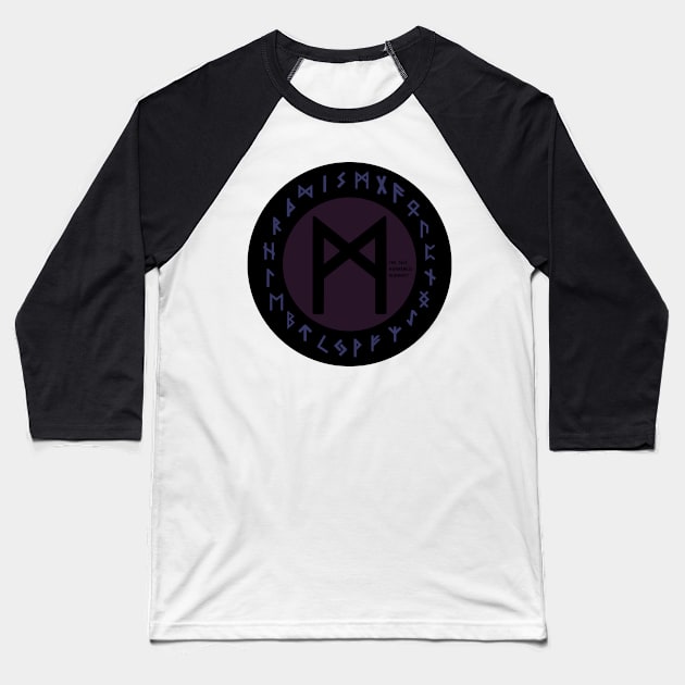 Purple Mannaz Elder Futhark Rune | Viking | Pagan Symbol Baseball T-Shirt by DepicSpirit